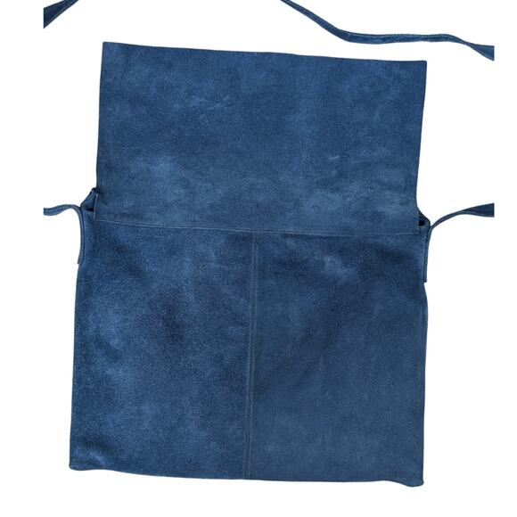 Pulicati Italian Suede Crossbody Bag Blue Slouchy Minimalist Purse Unconstructed - Picture 8 of 11